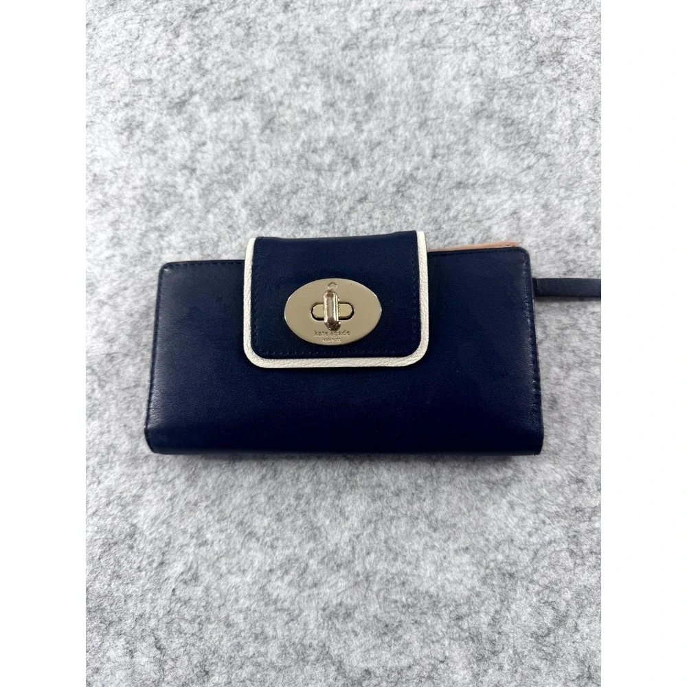 Kate Spade Hampton Road Stacy Wallet Navy Blue Leather Turn Lock Organizer